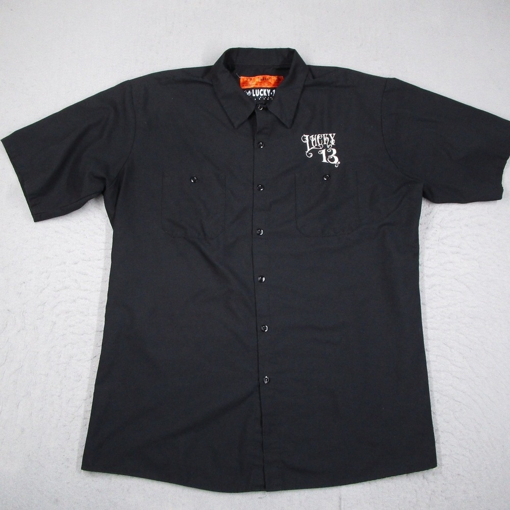 Lucky 13 Red Kap Mens XXL Work Shirt Black Death Or Glory Skull Graphic SP24BK